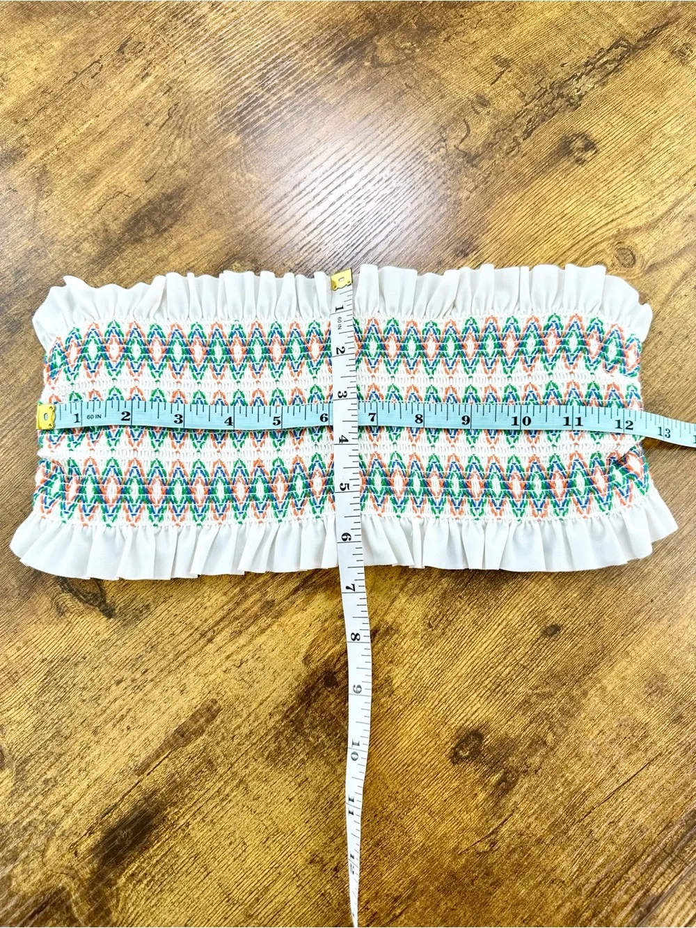 Tory Burch Costa Smocked Bandeau Bikini Top, Crop Top, Small